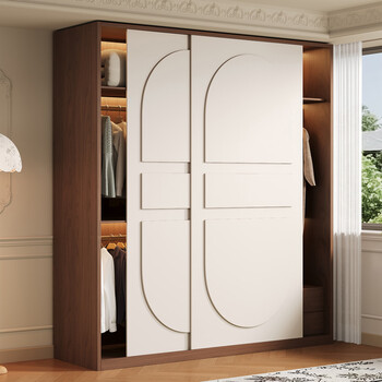 Jianmu oak all solid wood sliding door wardrobe home bedroom new french sliding door walnut and white wardrobe 810 1.5 meters long two door sliding door wardrobe 2.7 meters high - enf maternal and child grade environmentally friendly antibacterial oak