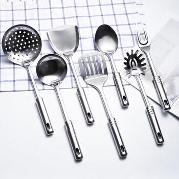 Fantasy pot and spatula set, seven-piece set of kitchen utensils, handle, nine-bead spatula and spoon, kitchen supplies set, cooking utensils, spatula