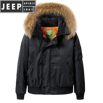 Jeep spirit winter new cotton thickened men's bomber jacket casual hooded loose a1 baseball uniform men's jacket black s