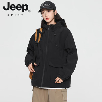 Jeep spirit workwear wind three moisture-proof brand hooded outdoor couple charge top men's 2026 new mountain jacket jacket black s