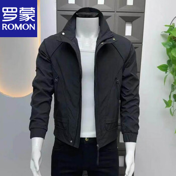 Romon men's stand collar work jacket spring and autumn fashion trend versatile breathable thin top short outdoor casual jacket black (298) m (80-95 catties)