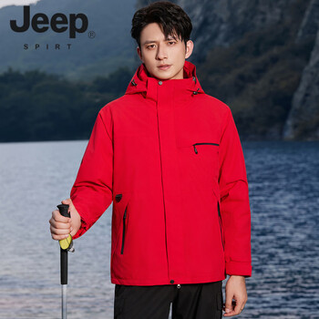Jeep spirit2026 spring and autumn assault top jacket men's new youth outdoor casual loose hooded couple jacket red xl