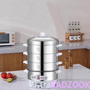 Tuojin imported high-quality electric steamer from germany, multi-functional household multi-layer 304 stainless steel for cooking rice, steaming vegetables and steamed buns, pre-ordered, smart model 1 bottom pot + 3 layers steamer_(thick and durable version 28cm