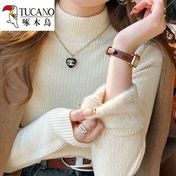 Woodpecker (tucano) bottoming shirt for women, which can be worn inside and outside, western style 2025 new thickened velvet half turtleneck sweater bottoming shirt for women, apricot, autumn and winter, thickened xl 120-135