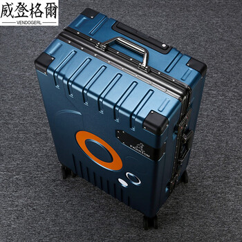 Vendogerl fashion aluminum frame trolley case universal wheel suitcase men's and women's 24-inch suitcase 20 wedding box 26-inch student box blue (anti-pry double code lock)_ collection free box cover + box sticker 20 inch