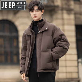 Jeep spirit jeep stand-up collar thickened down jacket men's winter 2025 new design cold-proof warm casual jacket men's trendy coffee color l weight 120-135 catties