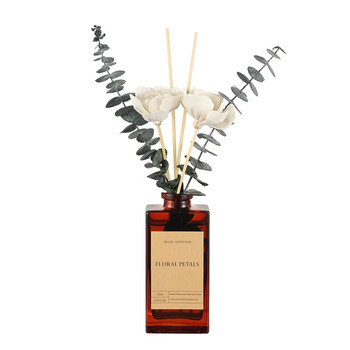 Shantou lincun retro brown bottle dried flowers without fire essential oil for home rattan decorations for bedroom air freshening and deodorizing pure white gardenia about 50ml