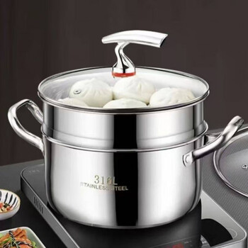 Tuojin japan imported quality stainless steel soup steamer with steamer for upper steaming and lower cooking, universal for stoves, silver 1cm