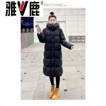 Yalu 90 white goose down long knee-length hooded down jacket for women 2026 winter new loose thickened black checkered jacket goose down jacket 95% white goose down for women - black s _90-130 catties