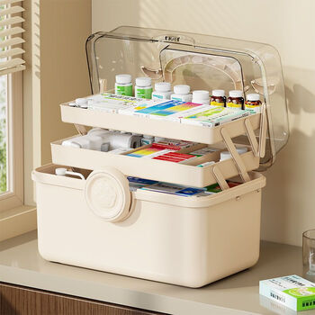 Fantasy medicine box household large-capacity extra-large classification storage box divided family multi-layer medical box transparent portable small 3-layer storage box 13 people