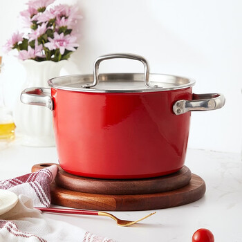 Kanda embroidered boyi titanium color rice micro-pressure stew pot household multi-functional kitchen double-ear soup pot micro-pressure stew pot cherry red 22cm