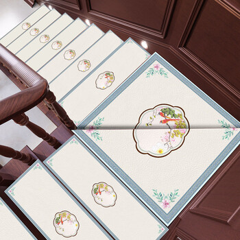 Fantasy marble loft staircase corner platform floor mat steps stair step mat scrubbable pvc anti-slip mat elegant and quiet + off-white leather stair mat 120x120cm