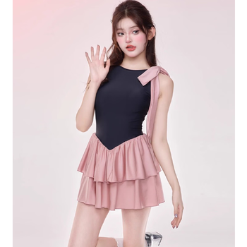 Yookdd (yookdd) swimsuit for women 2025 new fairy skirt style pure desire cover belly strap breast pad small breast gathered slimming sleeveless hot spring swimsuit pink one-piece swimsuit 80-120