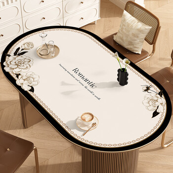 Polaroid gilt silicon oval dining table mat tablecloth anti-oil and anti-scalding high-end no-wash tea table mat tablecloth protective pad louvre time-elegant black 70*120cm