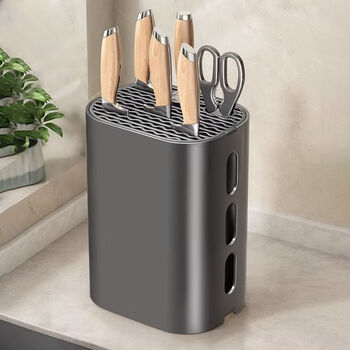 Wing fantasy new kitchen knife rack multifunctional storage rack countertop cream wind knife holder kitchen knife storage rack space aluminum rust-free gun ash