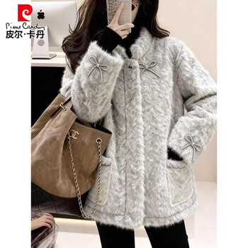 Pierre cardin 2025 new autumn and winter korean style rich girl's elegant little fragrance gray lamb wool short coat western style top gray lamb wool coat s recommended 80-90 pounds