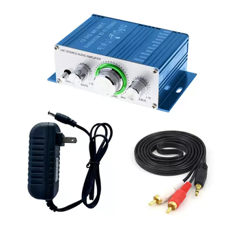 Mini small power amplifier 12v power supply audio power amplifier computer desktop bedside audio amplifier blue + 12v3a power supply + audio cable