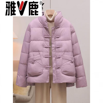 Yalu lightweight down jacket women's short 2026 autumn and winter new mother's clothes antique plate button middle-aged and elderly fashionable western style jacket light purple m