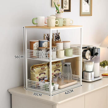 Fantasy desktop storage rack storage artifact multi-layer storage snack rack living room countertop water cup rack dining table organization rack solid wood green grass white three-layer unframed