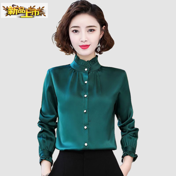 Chujing stand-up collar velvet bottoming shirt for women in autumn and winter mother's wear warm shirt large size long-sleeved style inner thickened top for women czp 5012 dark green - no velvet m recommended 95-105 pounds