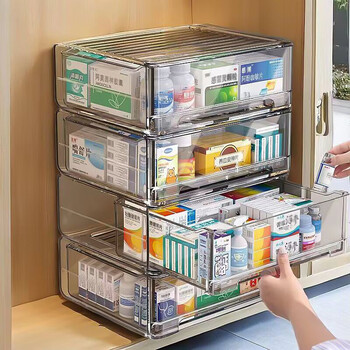 Home story (katei story) japanese household medicine box, family drawer type medicine storage box, large capacity medicine box, children's medicine small medicine box, extra large front, widened and lengthened, 2 pieces