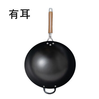 Tuojin japan imported quality iron pot zhangqiu traditional old-fashioned uncoated cooking round bottom wok household open flame induction cooker has been opened_ pot round bottom 30 cm with ears (without lid) 1 inch