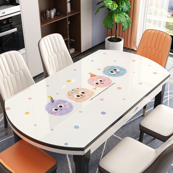 Caizhi oval dining table mat, light luxury and high-end mat, no-wash, waterproof, oil-proof, anti-scalding, soft glass folding round table, four-color dumplings, place an order and get an instant discount of 11 yuan, the middle oval part is 85*133cm + fan-shaped on both sides c102.