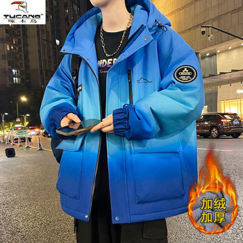 Woodpecker (tucano) new autumn and winter youth jacket boys junior high school and high school students velvet thickened older children's winter jacket cotton 602 blue (single coat) velvet thickened xl 120-135 pounds or so