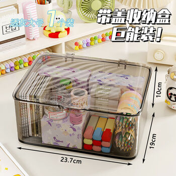 Wing fantasy transparent storage box flip-top product storage box miscellaneous organizing box hd large capacity transparent black one pack