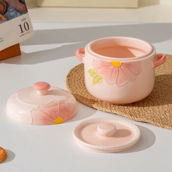 Tuojin jingdezhen ceramic double-ear stew pot with lid for water-proof stew household bird's nest soup cup with double lid food-grade steamed egg custard bowl double lid stew pot-1 piece 600ml
