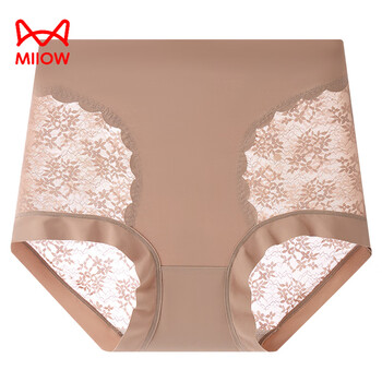Miiow tummy control panties women's lace breathable high waist tummy seamless crotch ice silk plus size triangle shorts coffee color 1 pair xl 130-160 jin