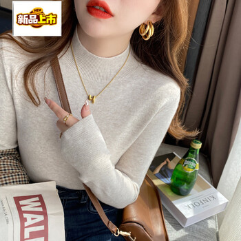 Early diameter half turtleneck bottoming shirt for women in autumn and winter new fashionable knitted inner layer with gray sweater winter top, glutinous rice gray half turtleneck s (80-95 pounds)