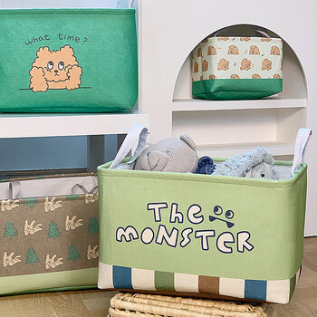 Sanqihu cartoon desktop storage basket folding fabric snacks and sundries storage basket dormitory office storage brown dog large size