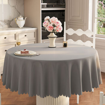 Special tablecloth for fantasy round table, waterproof, oil-proof, anti-scalding, no-wash solid color cream style tablecloth, hotel 1m5 tablecloth, elegant gray 2.0 upgraded encryption cloth, chili oil-proof, 180cm round, recommended for round tables with a diameter of less than 1.2m ~ lace