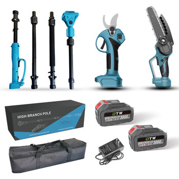 Sanqihu high-branch saw high-branch shears plug-in extension pole orchard high-altitude pruning high-altitude trees outdoor logging factory direct sales 4-section pole + 6-inch electric saw + 3.0 digital display pruning shears 10-section 3.0a