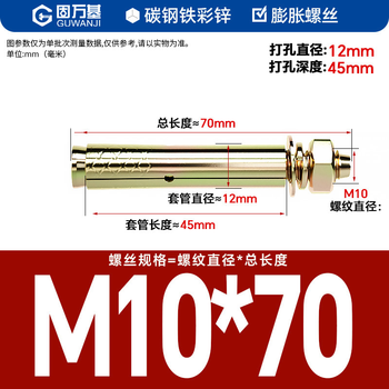 Guwanji casing type expansion anchor, galvanized expansion screw, external expansion bolt, explosive screw expansion tube, m10x70, 10 pcs/pack