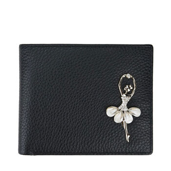 Women's wallet short genuine leather new korean version pink cute 20% off first layer cowhide student small wallet black horizontal style