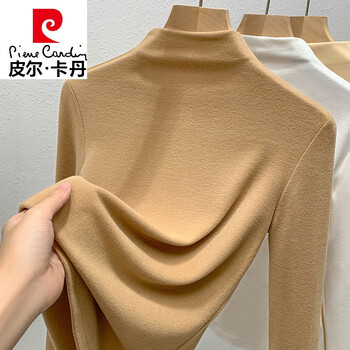 Pierre cardin high collar double-sided german velvet bottoming shirt for women with velvet thickened warm top for women 2025 winter new style khaki half turtleneck xl