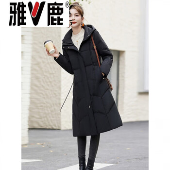 Yalu jiujiang down jacket women's long over the knee 2026 winter new style temperament waist slim slim western style warm jacket black m (95-115 catties)