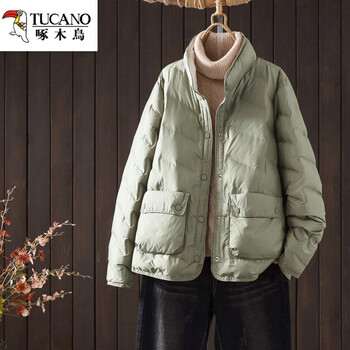 Woodpecker (tucano) winter 2025 new stand collar thin down jacket women's fashion casual white duck down warm simple versatile jacket green l