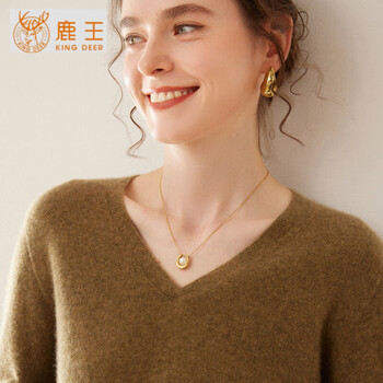King deer ordos spring new style v-neck shirt baby hill women's v-neck lazy sweater soft and waxy casual monet green m