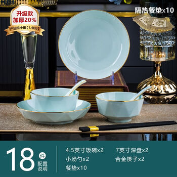 Vinoa jingdezhen underglaze color bowls for home use, a complete set of soup bowls and large bowls for home use, ceramic bowls and chopsticks, underglaze color, next-day delivery in some areas, 54-piece set - food accessory pot for 8 people