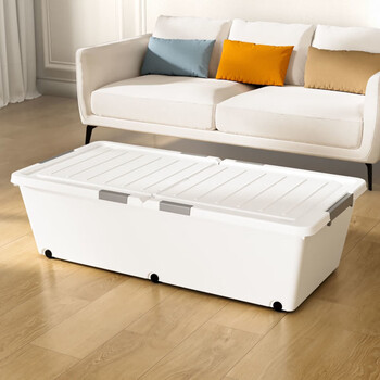 Large-capacity quilt storage box with lid organizer box with wheels home wardrobe storage box thickened plastic storage box 2 pack thickened and enlarged 100x50x14 extended version