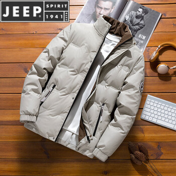 Jeep spirit autumn and winter men's down jacket 2025 new thickened short casual tops handsome stand-up collar jacket off-white down m recommended 80-105 catties