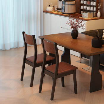 Menile solid wood chair, dining chair, home dining table, modern simple backrest chair, retro tea table, desk, leisure chair, eating stool, walnut color with black, single handle, imported rubber wood/thick chair legs