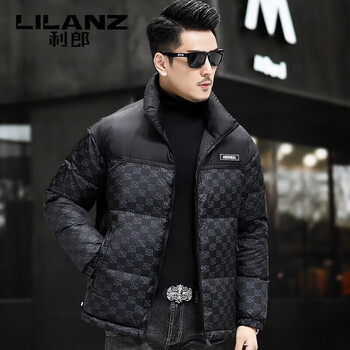 Lilanz 2025 new winter goose down short down jacket men's thickened warm stand-up collar young and middle-aged fashionable jacket black m 170 recommended 100-125 catties