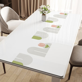 Caizhi table mat, light luxury and high-end, cuttable tablecloth, no-wash waterproof dining table, oil-proof and anti-scalding soft glass cloth table, small flower variation, 80*140cm, regular dining table size