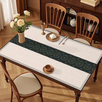 Lange new chinese style silicone table mat waterproof and oil-proof no-wash 2026 new light luxury high-end dining table mat coffee table table mat yv pine smoke group embroidery real silicone only durable 90*180cm