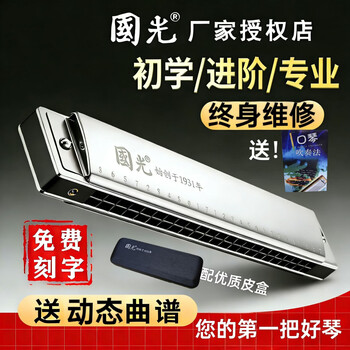 Guoguang imported gongs 24 holes 28 holes polyphonic c key harmonica genuine beginner entry accent adult professional performance level 24 holes polyphonic c key haoyue silver + full set of luxury gifts