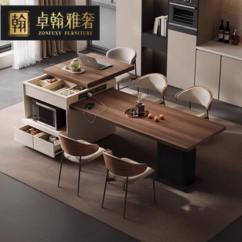Zhuohanya luxury italian wood grain slate island dining table integrated retractable dining table home kitchen island sideboard guide table bar a type - pull-out type 2.28m -2.68m retractable dining table + 4 chairs
